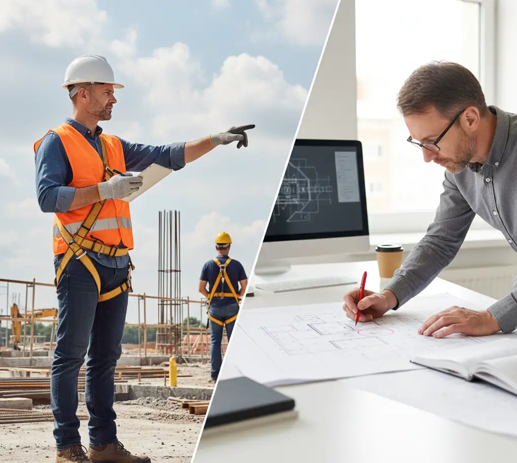 Un expert en sécurité effectuant une inspection sur site et rédigeant un rapport