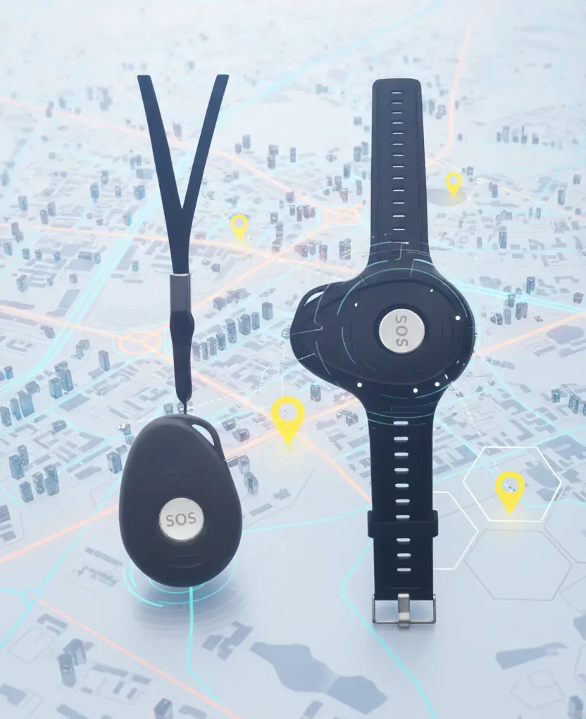 Image d'un dispositif Bouton de Panique GPS en format pendentif et bracelet